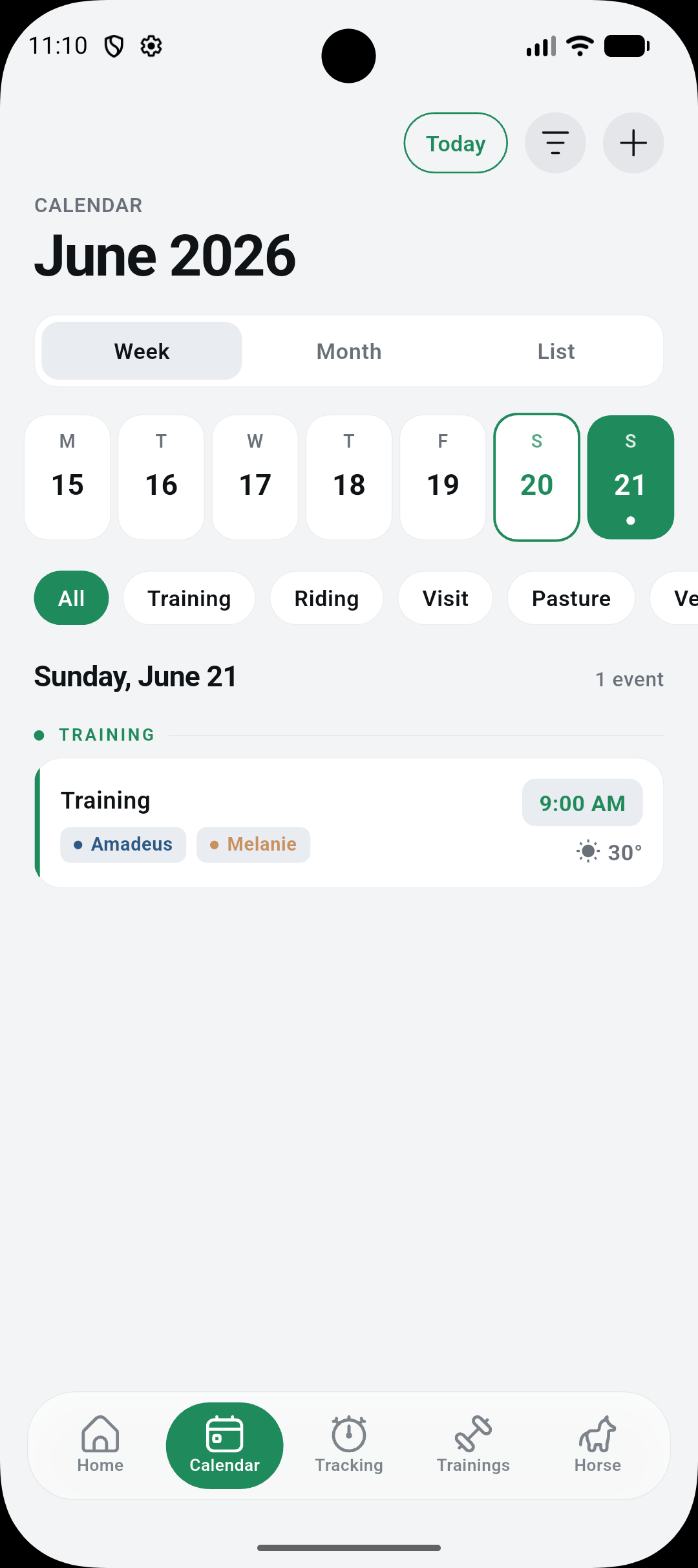 Horselino – weekly calendar with appointments